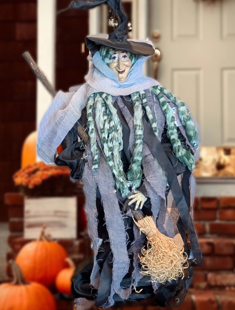 Vintage Halloween Witch Doll Standing Whimsigoth Folk Art Decor Prop Broom